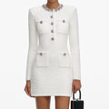 Crystal Trim Knit Mini Dress - Cream