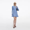 Pearl Trim Knit Mini Dress - Blå