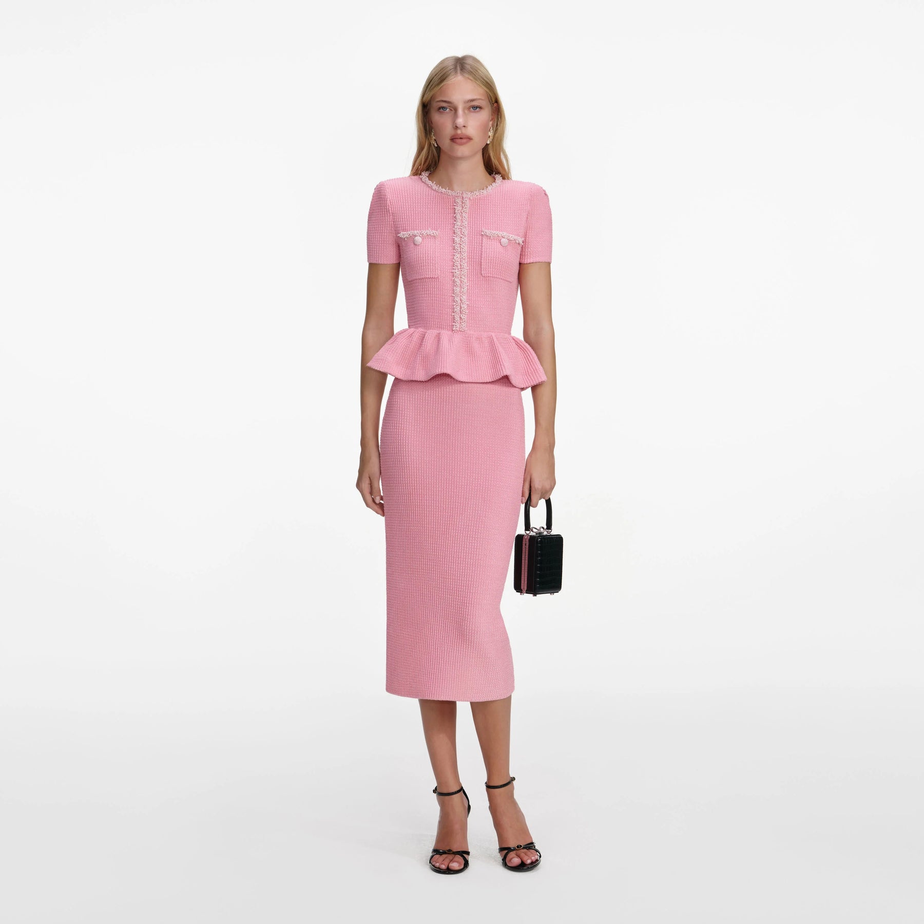 Peplum Knit Midi Dress - Rosa