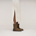 Uppsala Zip Shearling Suede Leather Narrow - Dark Tea