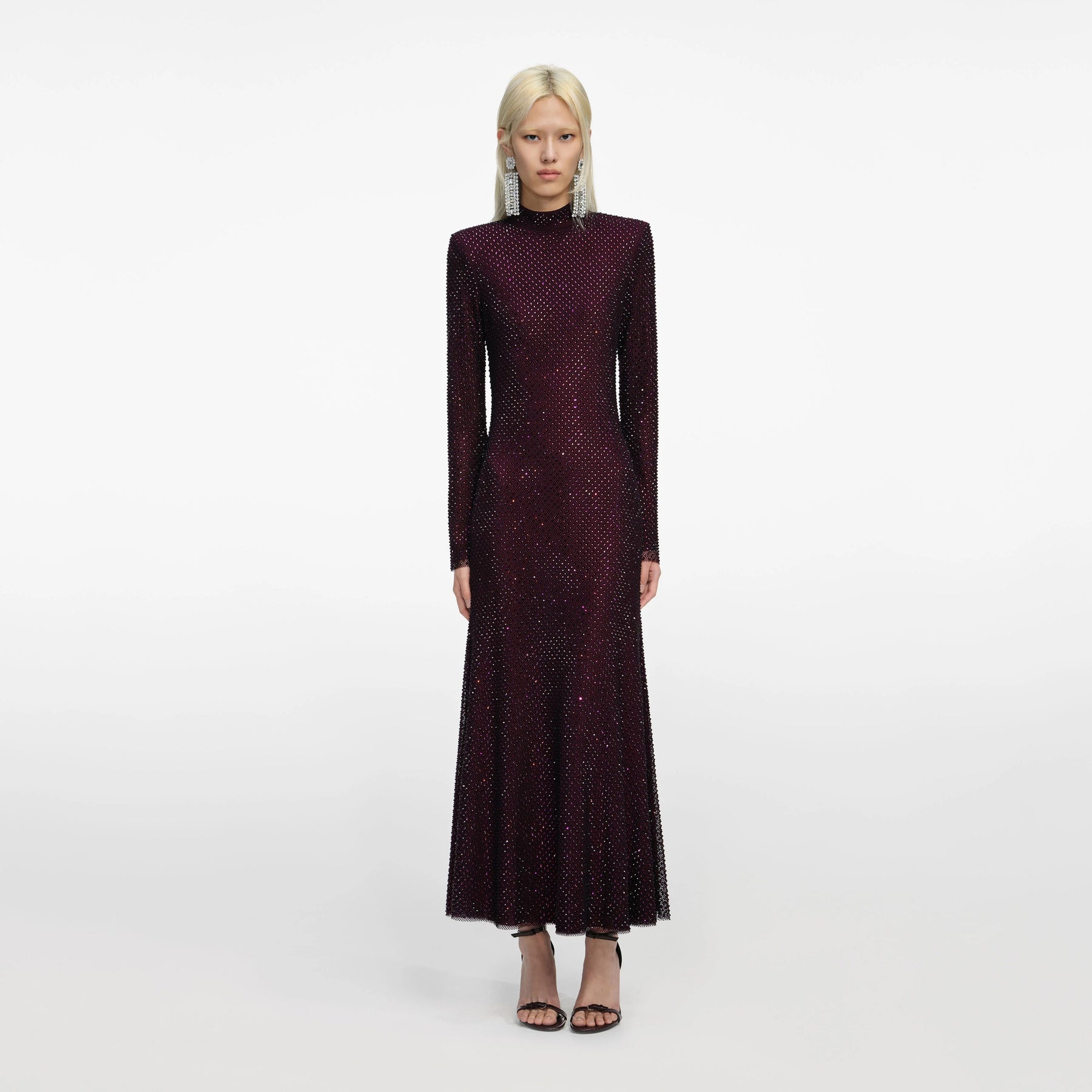Rhinestone Fishnet Midi Dress - Burgunder