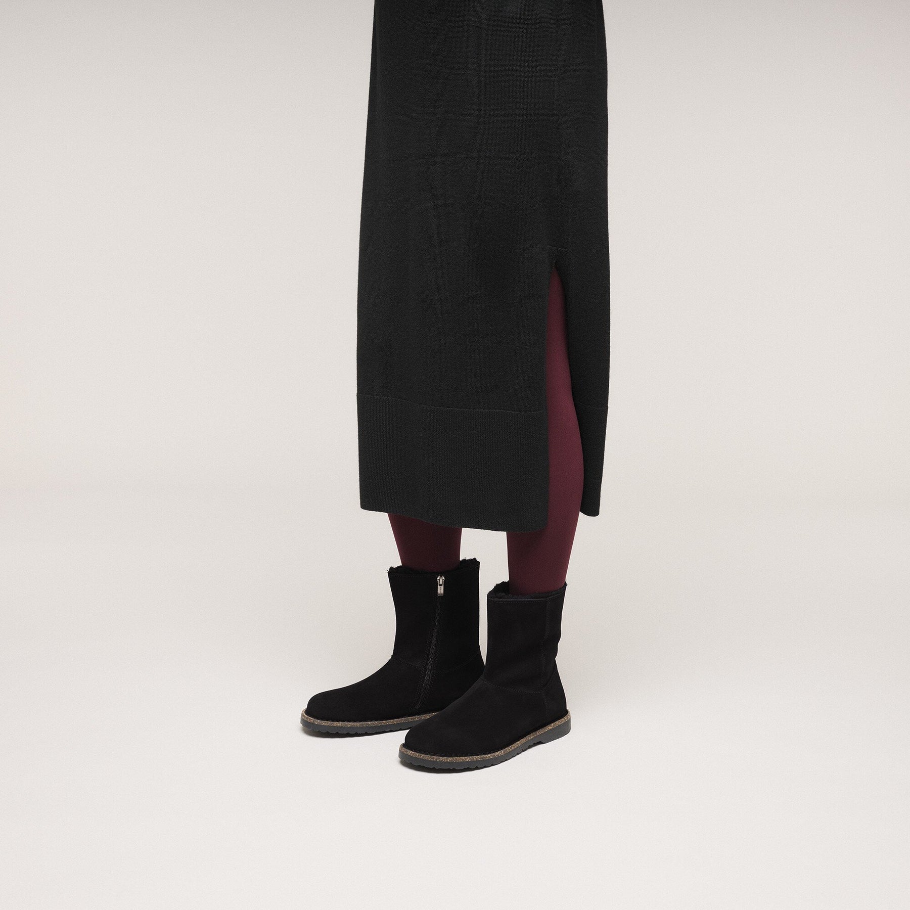 Uppsala Zip Shearling Suede Leather Narrow - Black