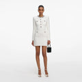 Crystal Trim Knit Mini Dress - Cream