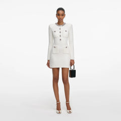 Crystal Trim Knit Mini Dress - Cream