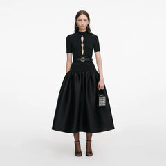 Knit Taffeta Midi Dress - Black