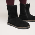 Uppsala Zip Shearling Suede Leather Narrow - Black