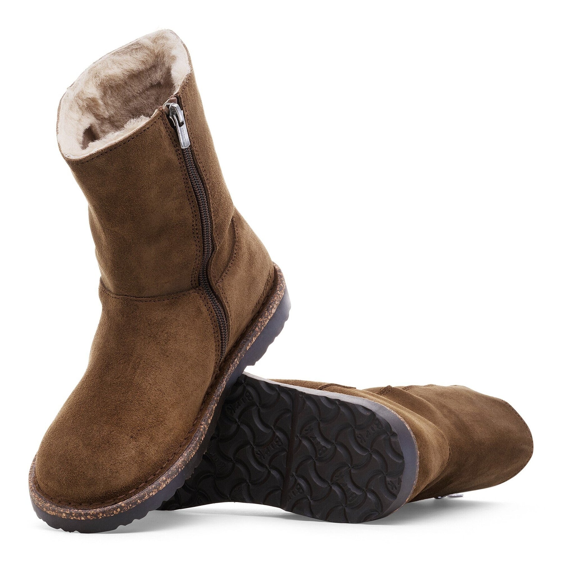 Uppsala Zip Shearling Suede Leather Narrow - Dark Tea