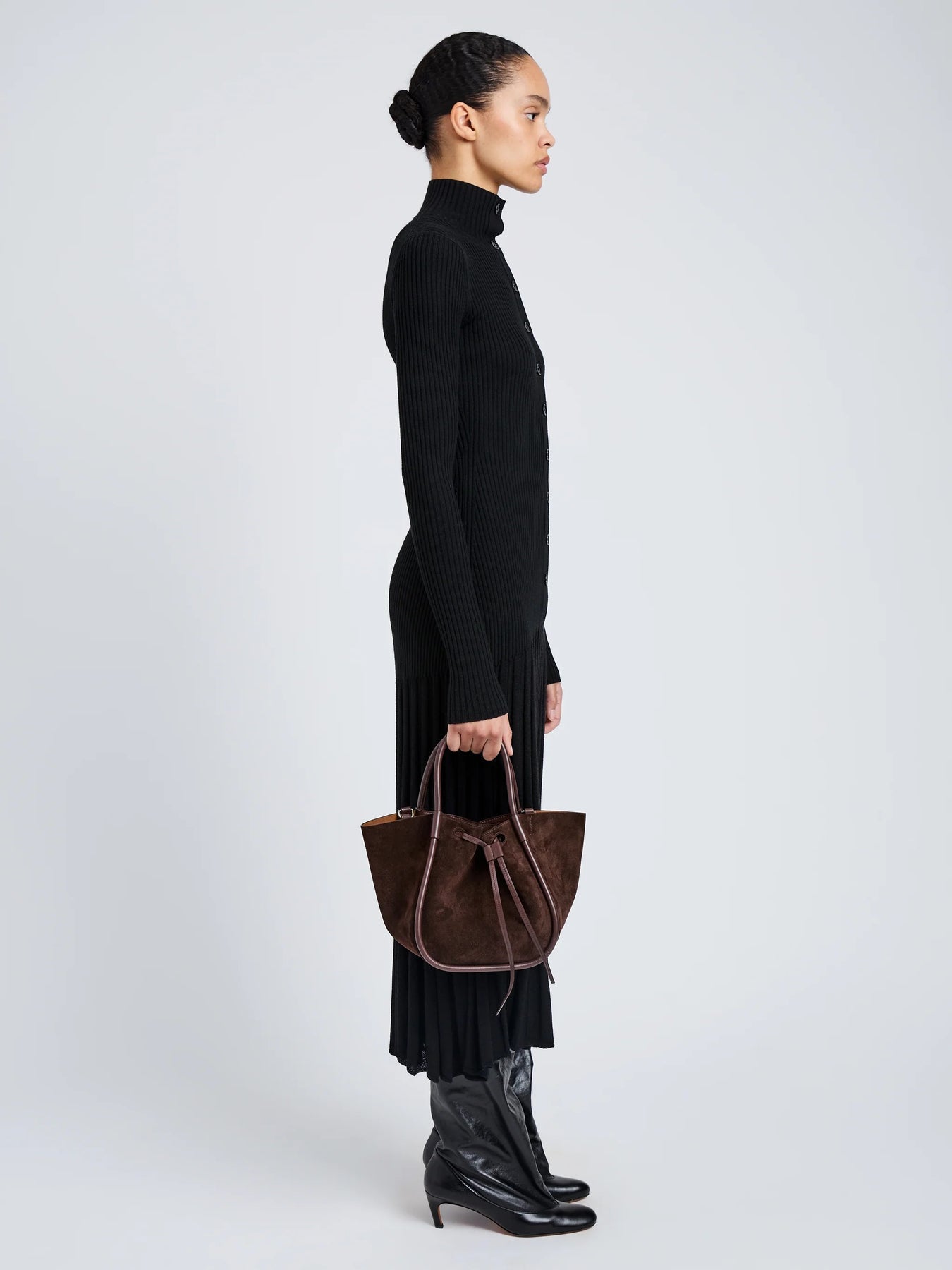 Small Ruched Tote Soft Suede - Chokladbrun