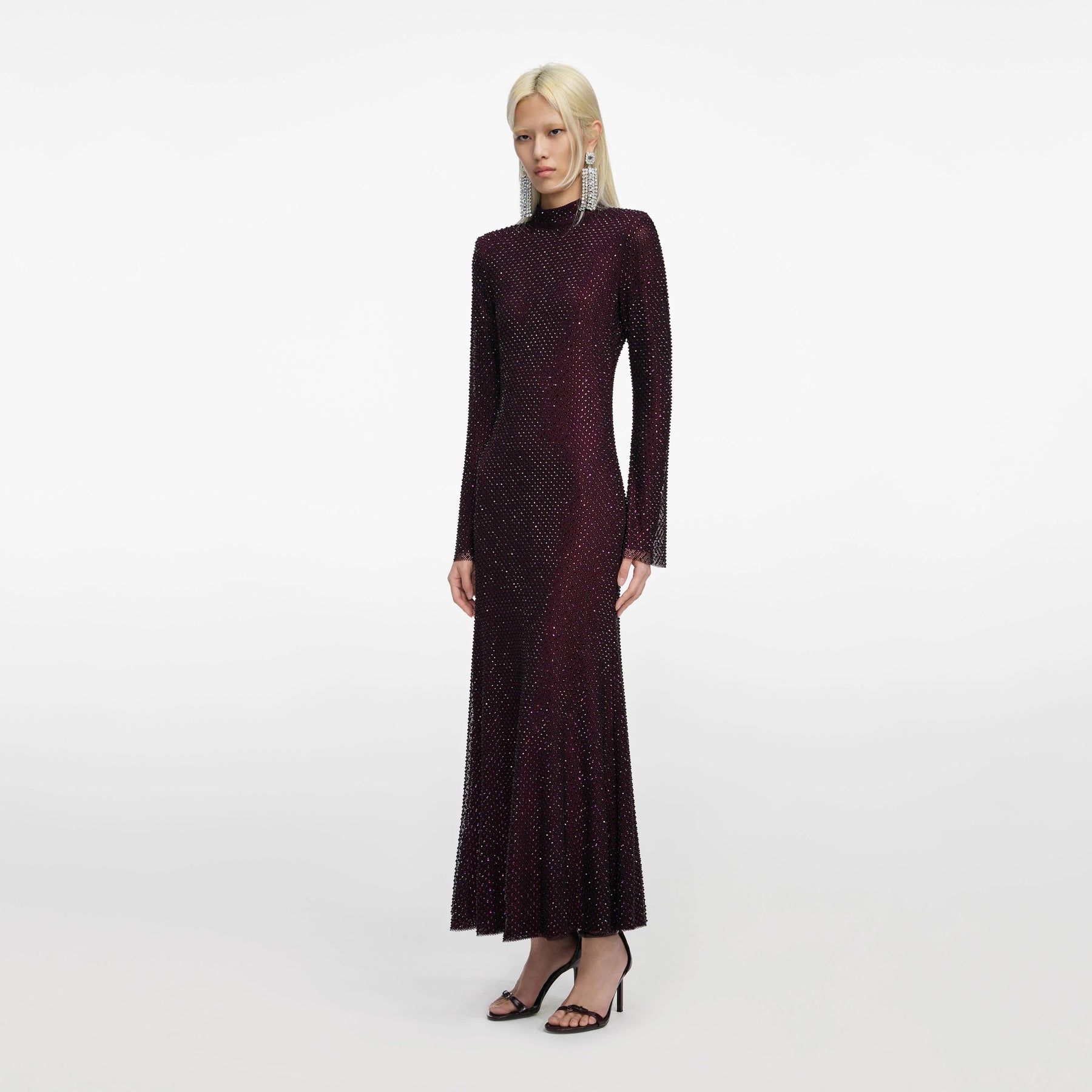 Rhinestone Fishnet Midi Dress - Burgunder