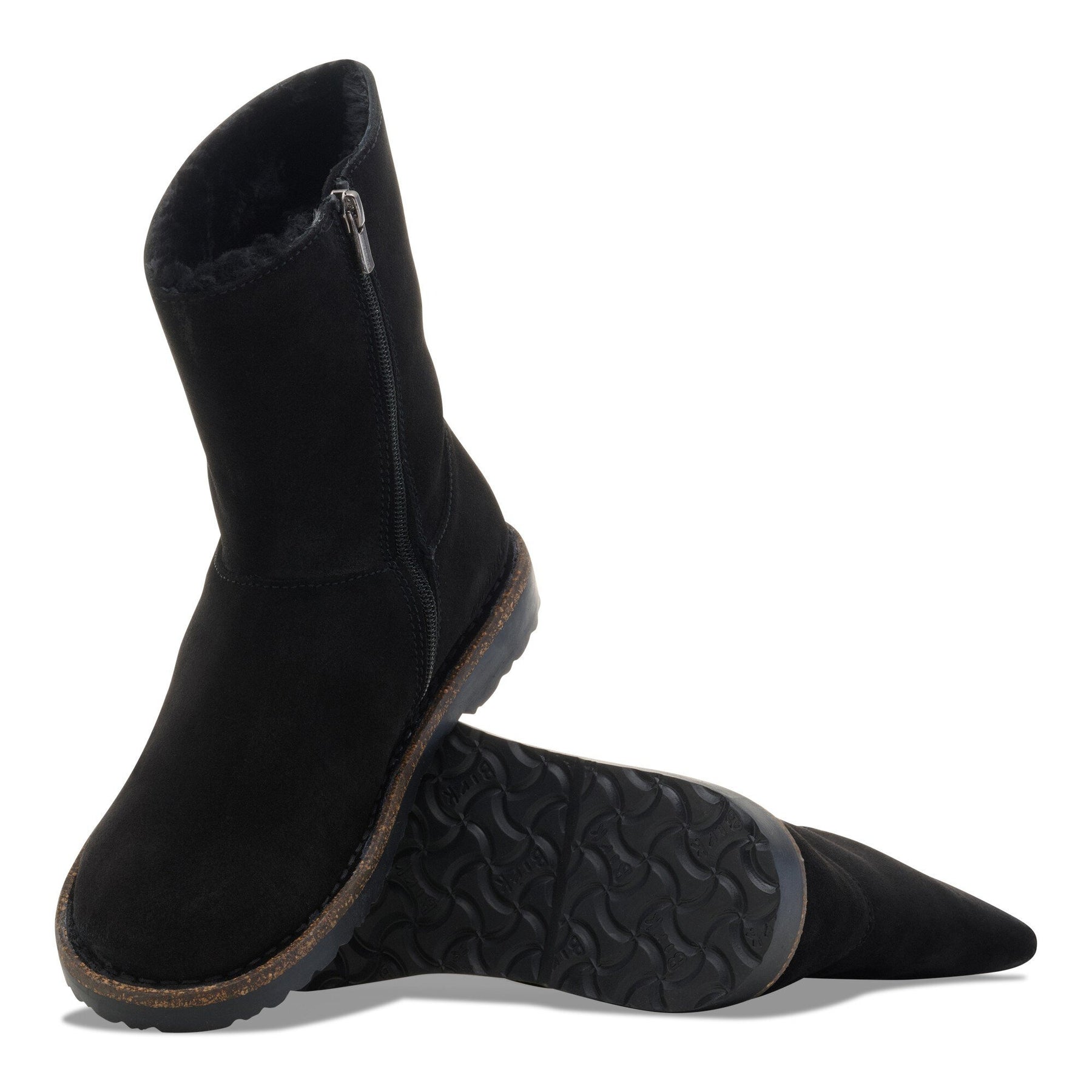 Uppsala Zip Shearling Suede Leather Narrow - Black