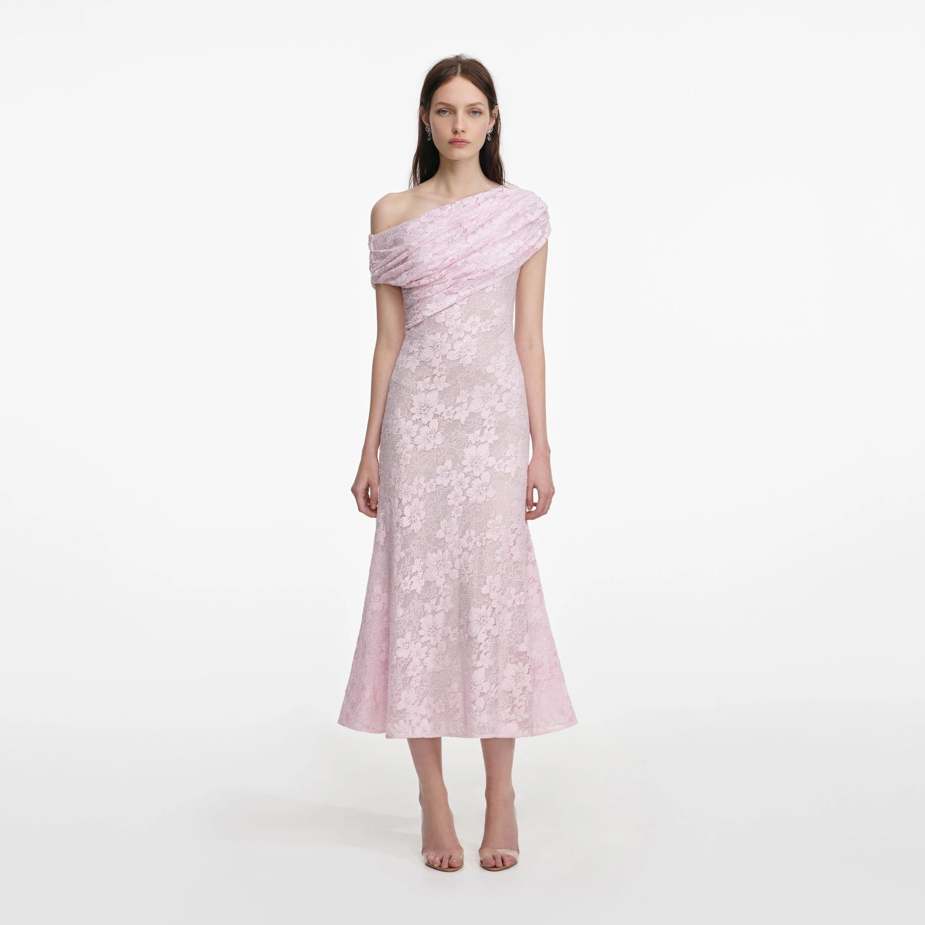 Rhinestone Lace Midi Dress - Rosa