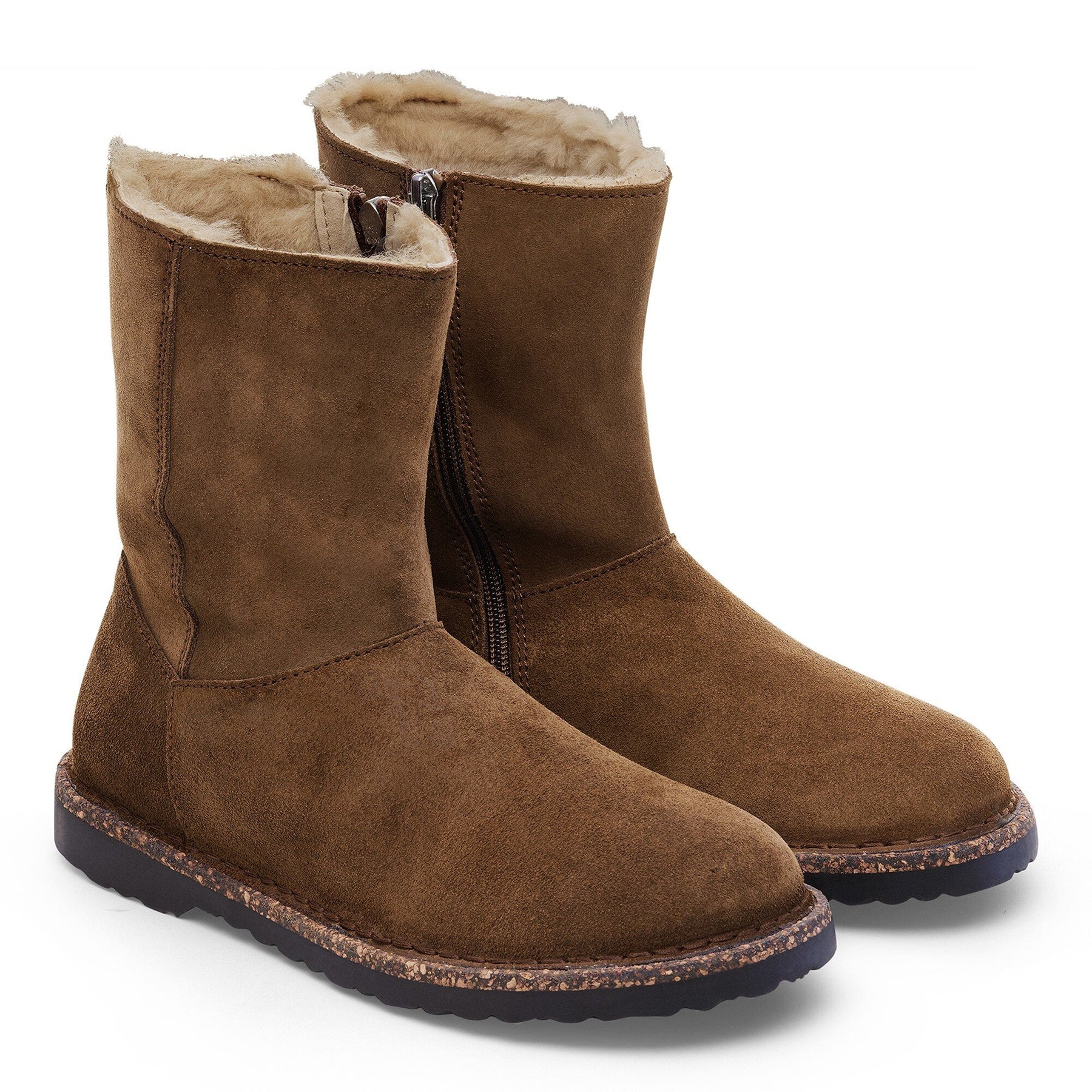 Uppsala Zip Shearling Suede Leather Narrow - Dark Tea