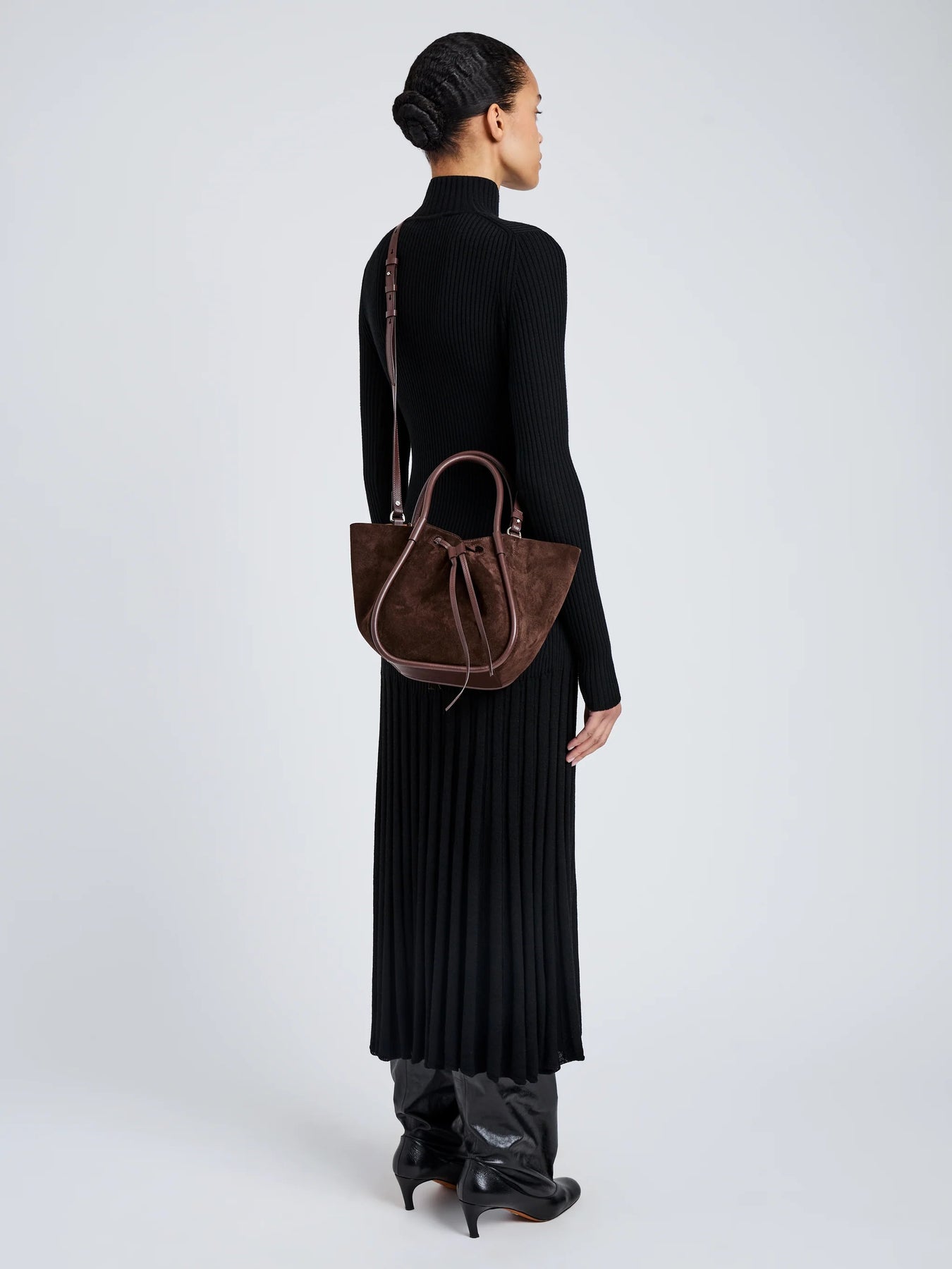 Small Ruched Tote Soft Suede - Chokladbrun