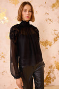 Magdalena Silk Smocked Long Sleeve Blouse - Noir
