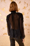 Magdalena Silk Smocked Long Sleeve Blouse - Noir