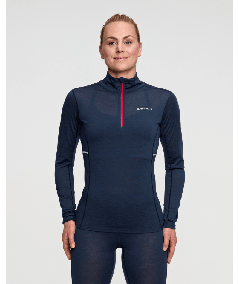 Performance Wool Half Zip - Marinblå