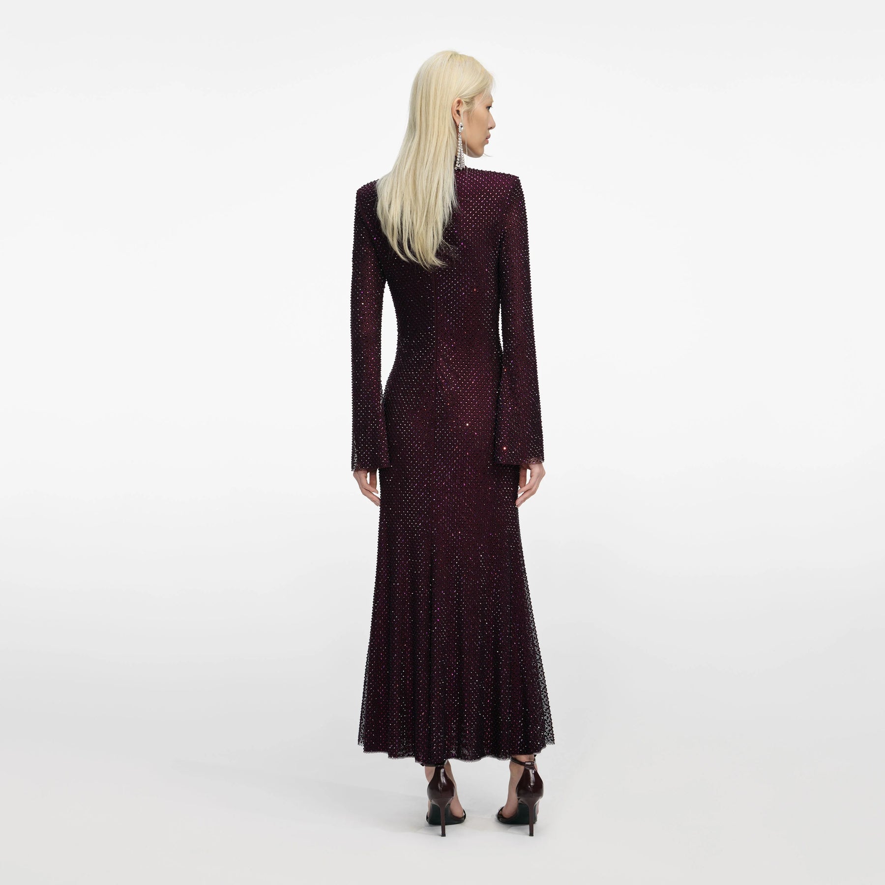 Rhinestone Fishnet Midi Dress - Burgunder