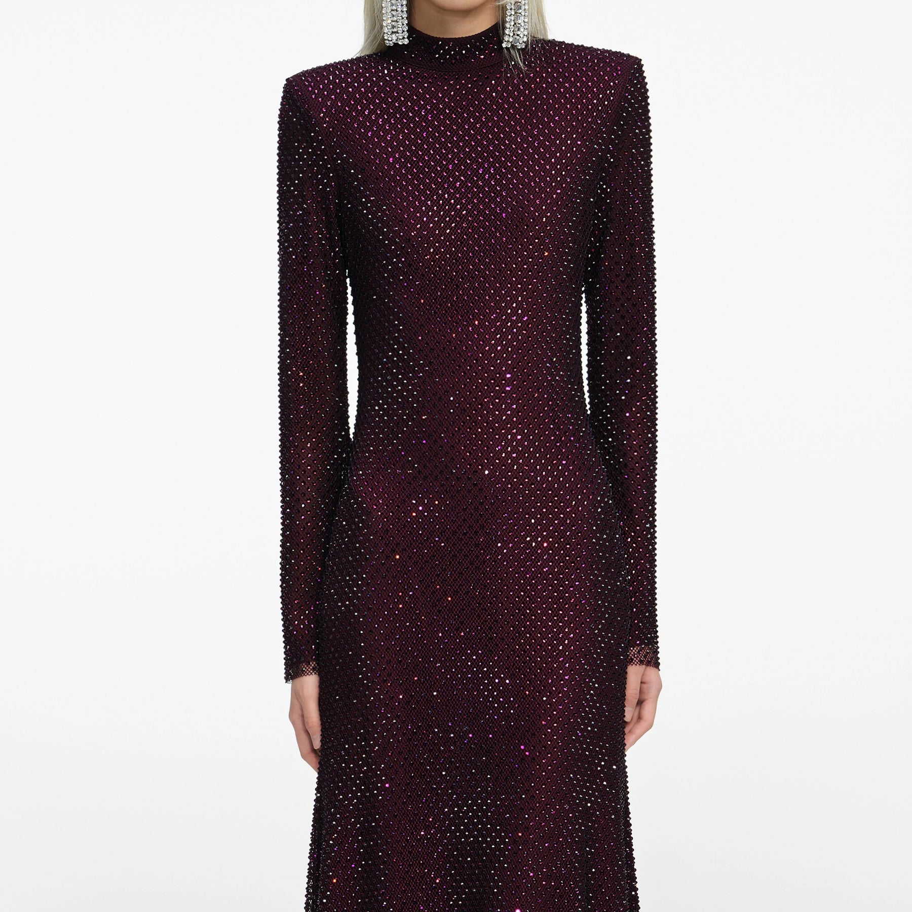 Rhinestone Fishnet Midi Dress - Burgunder