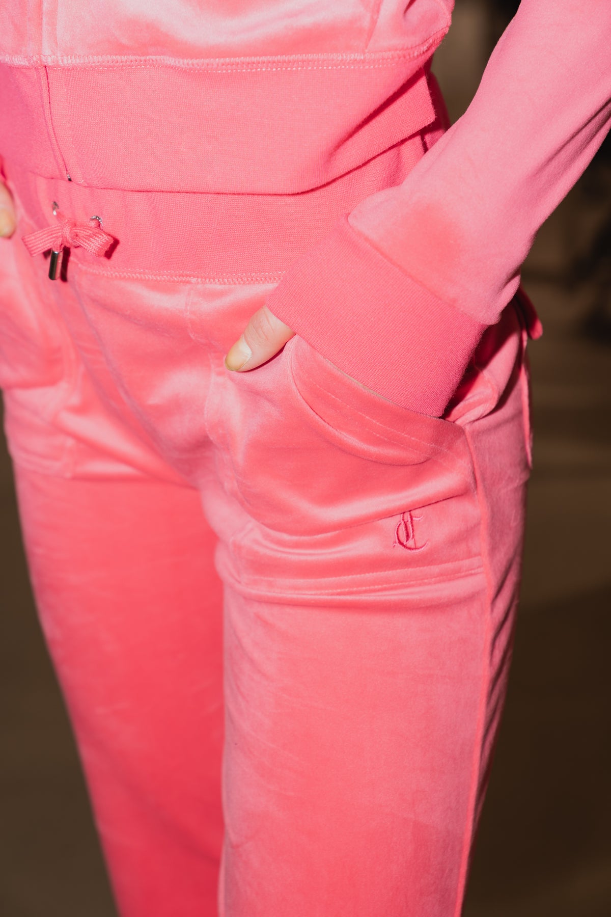 Del Ray Classic Velour Pant Pocket - Pink Glo