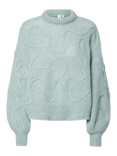 Yasbrida Ls Wool Blend Knit Pullover - Silver Blue Silver Metallic