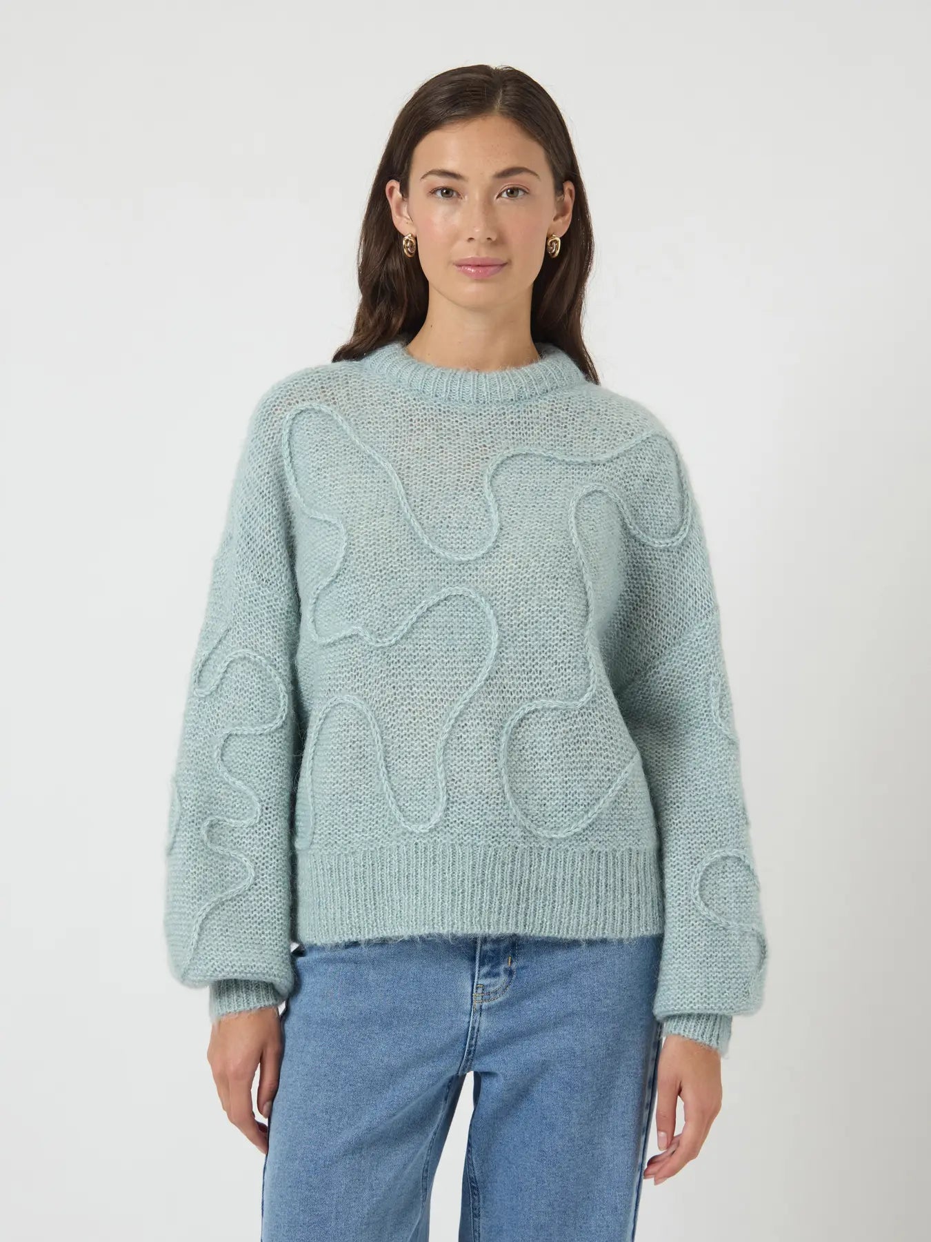 Y.A.S Yasbrida Ls Wool Blend Knit Pullover - Silver Blue Silver Metallic
