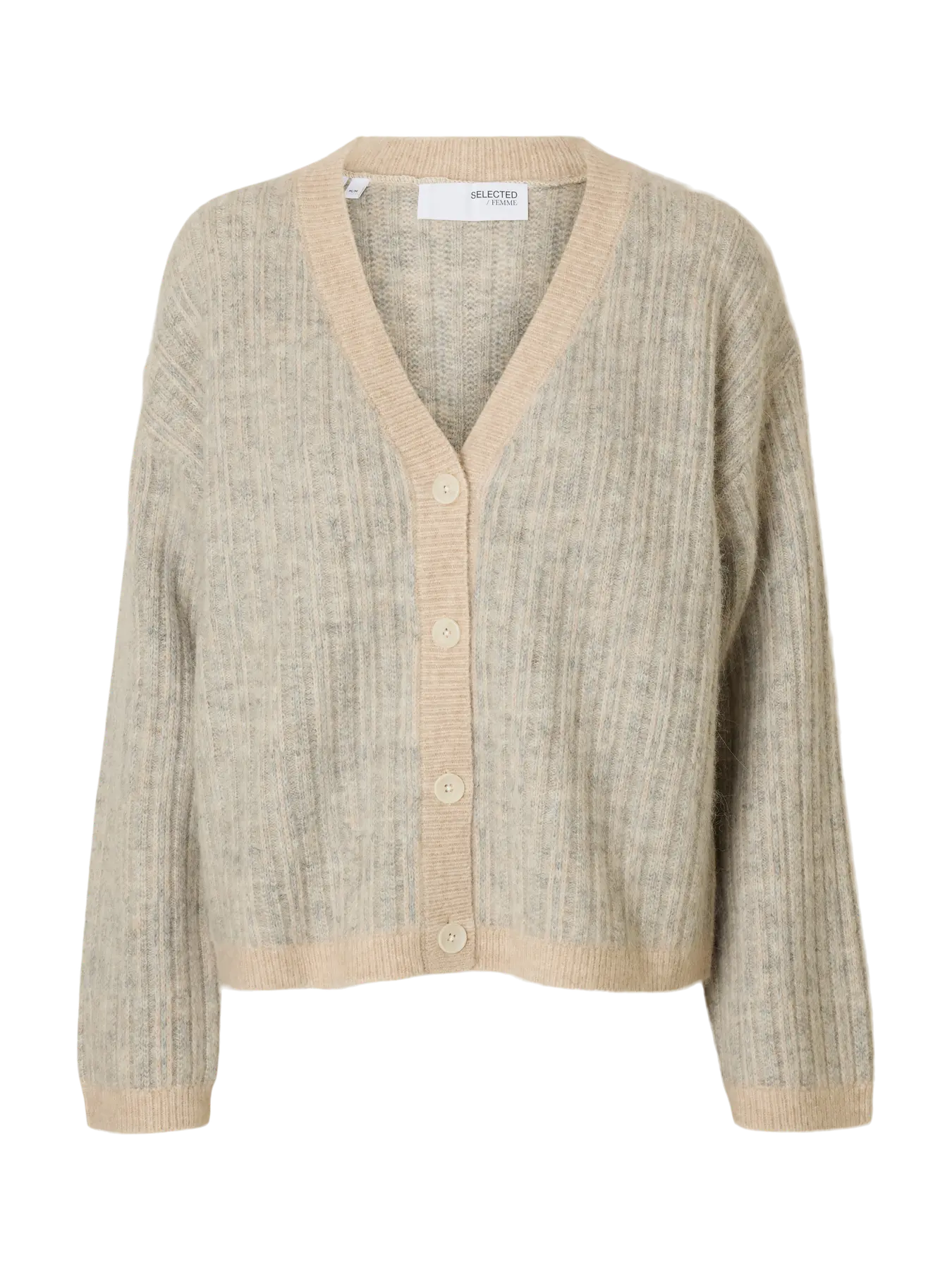 Alva Ls Knit Stripe V-Kofta - Birch Lgm + Birch