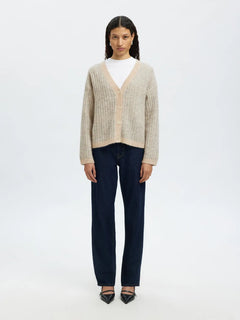 Alva Ls Knit Stripe V-Cardigan - Birch Lgm + Birch