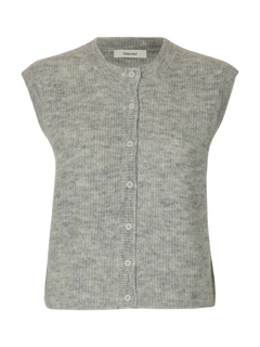 Lulu Sl Button O-Neck Vest - Light Grey Melange