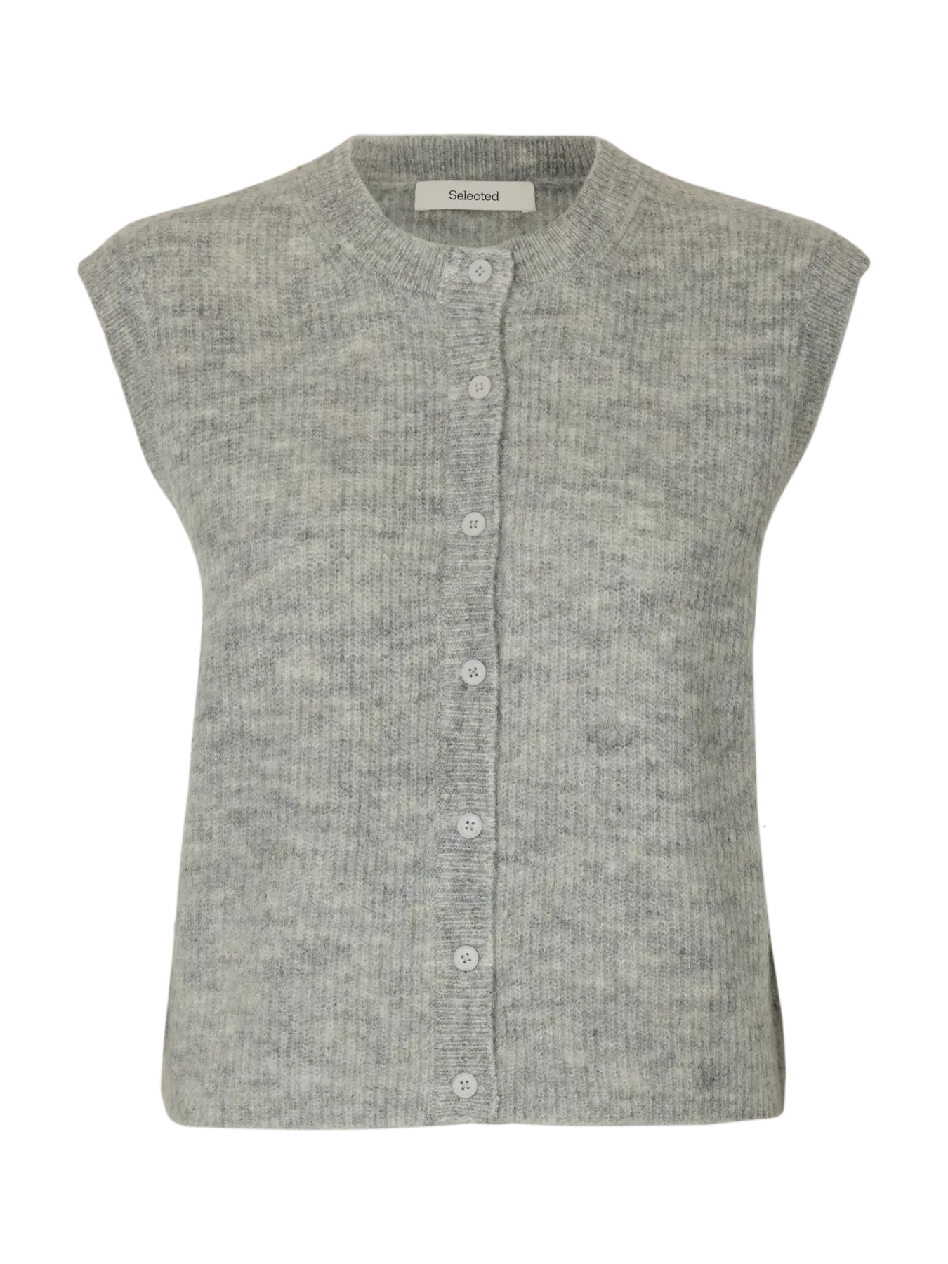 Lulu Sl Button O-Neck Vest - Ljusgråmelerad