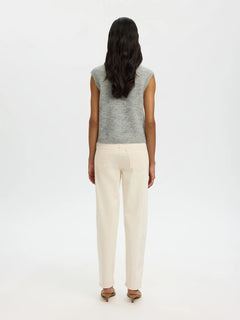 Lulu Sl Button O-Neck Vest - Light Grey Melange