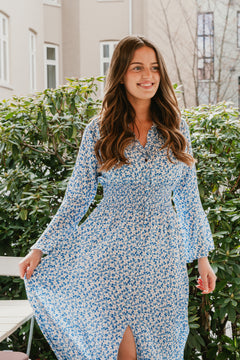 Sally Long Dress - Blue White Flower