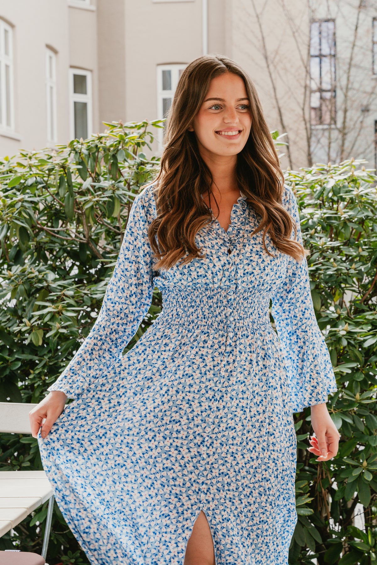 Sally Long Dress - Blue White Flower