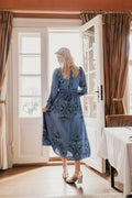 Nova Paisley Border Dress - Dusty Blue