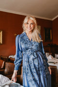 Nova Paisley Border Dress - Dusty Blue