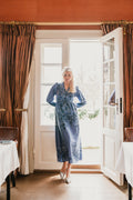 Nova Paisley Border Dress - Dusty Blue