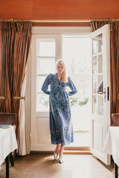Nova Paisley Border Dress - Dusty Blue