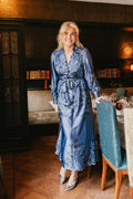 Nova Paisley Border Dress - Dusty Blue