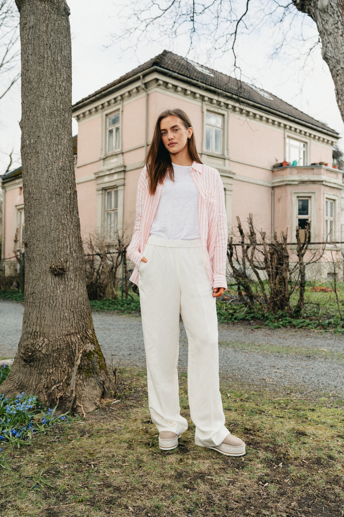 Rel Striped Linen Shirt - Peachy Pink