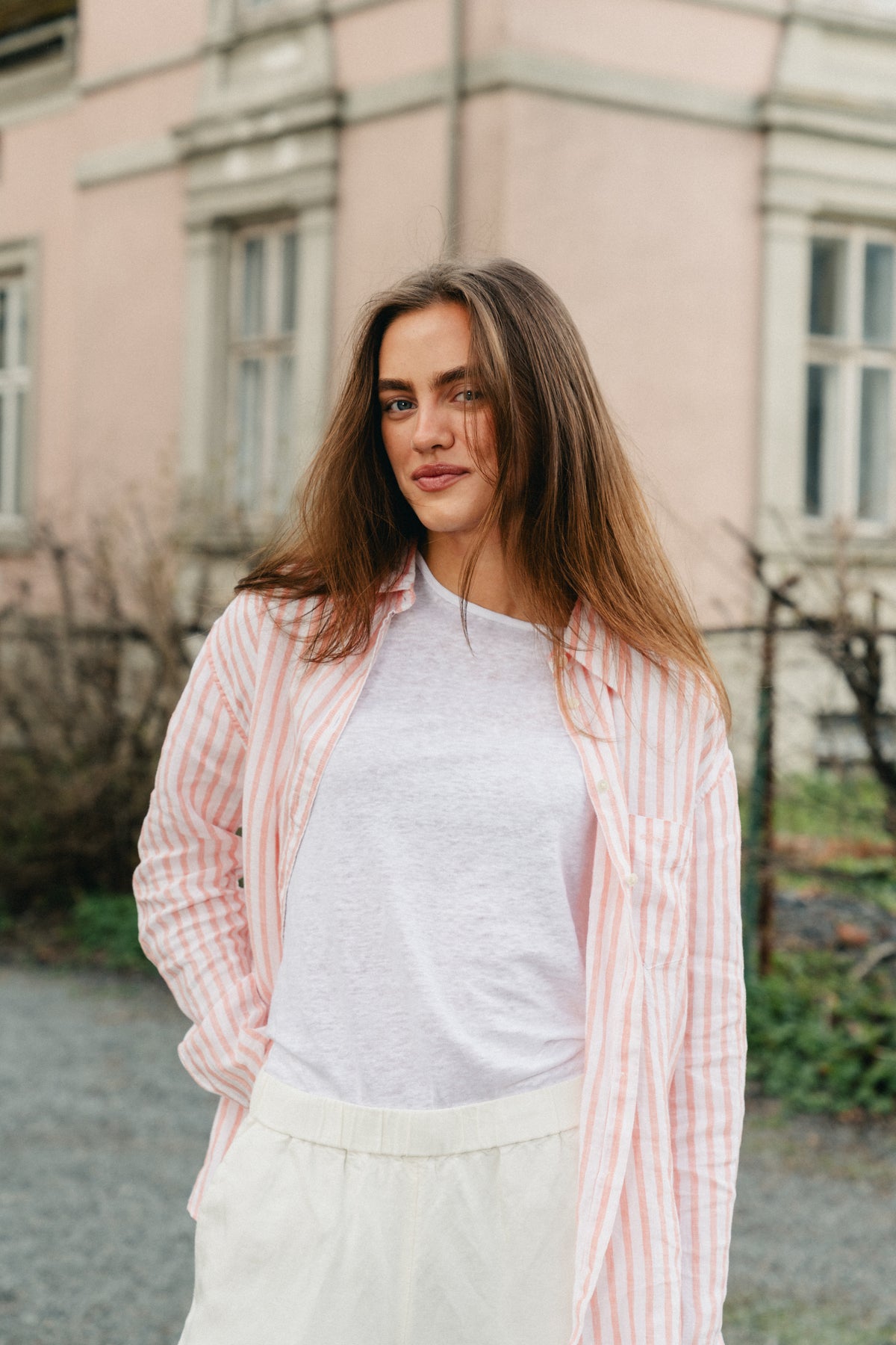 Rel Striped Linen Shirt - Peachy Pink