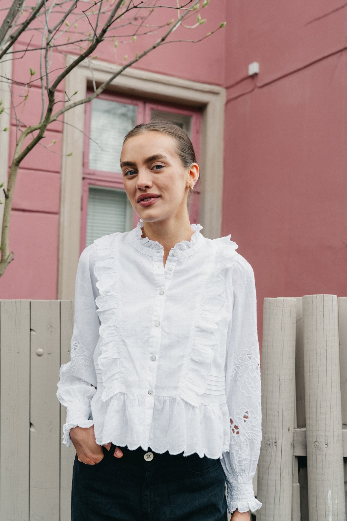 Petrine Embroidery Blouse - White