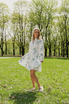 Poplin Button Down Mini Dress - Blue Field