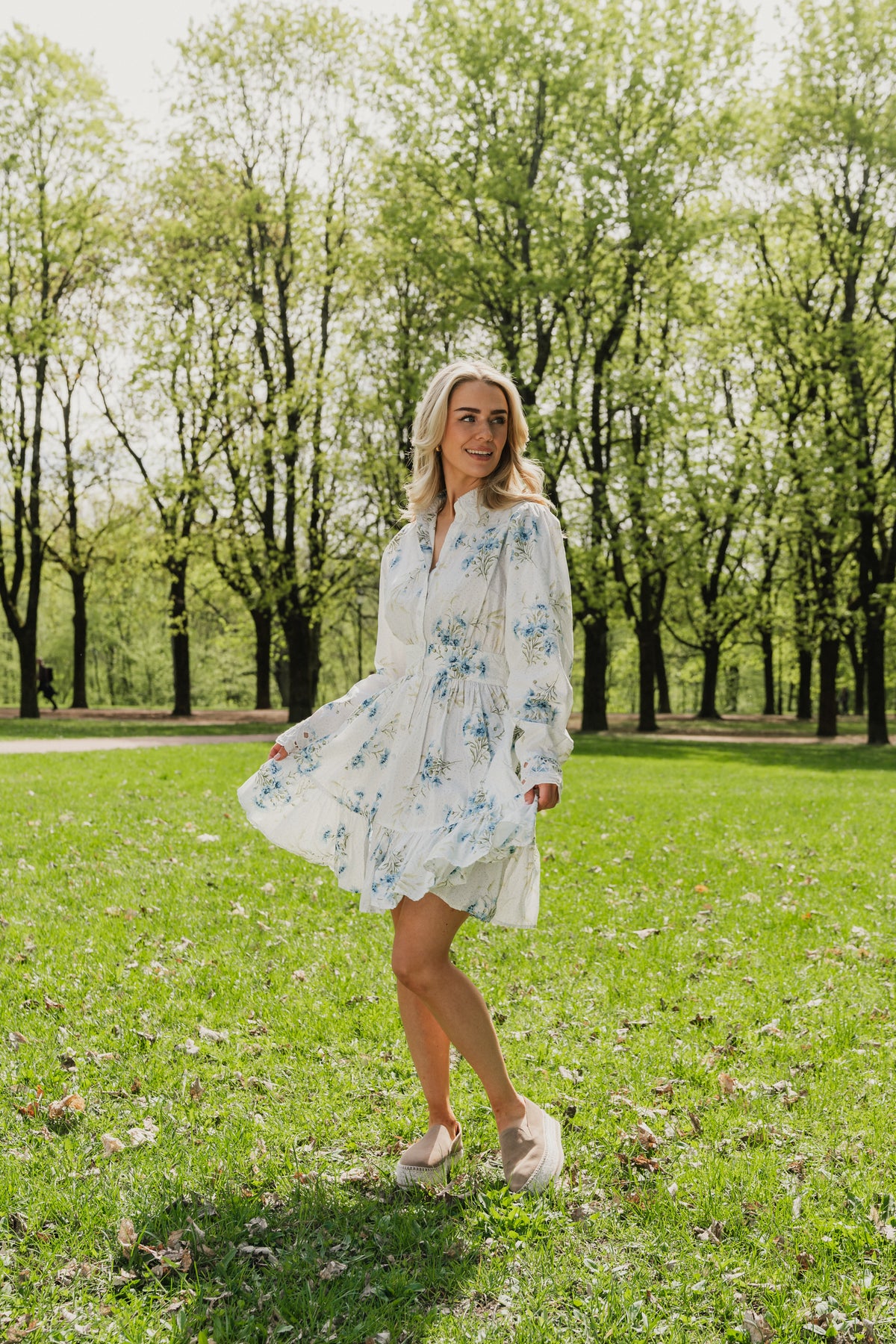 Poplin Button Down Mini Dress - Blue Field