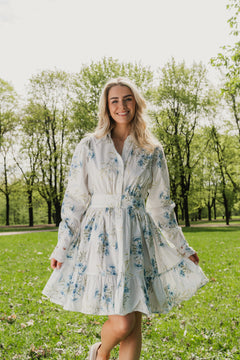 Poplin Button Down Mini Dress - Blue Field