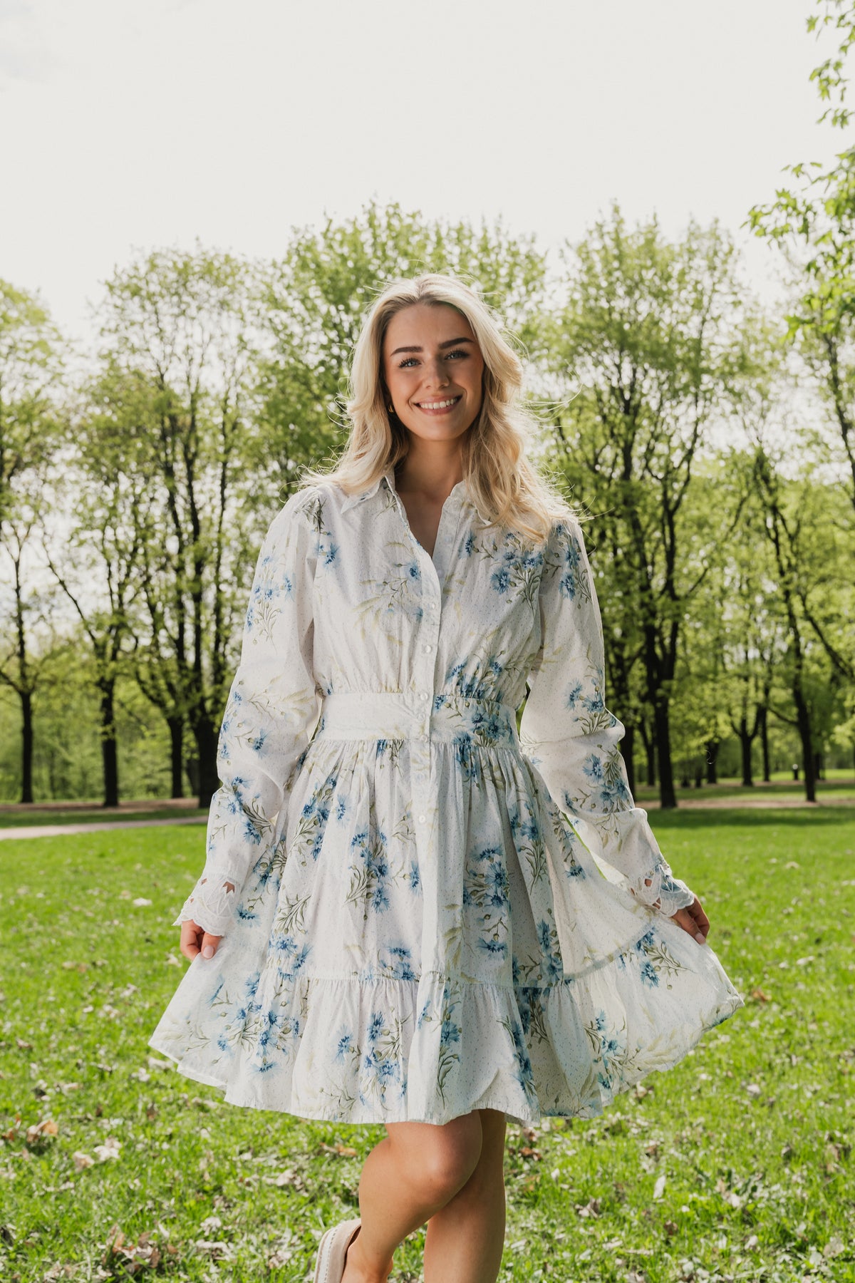 Poplin Button Down Mini Dress - Blue Field