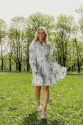 Poplin Button Down Mini Dress - Blue Field