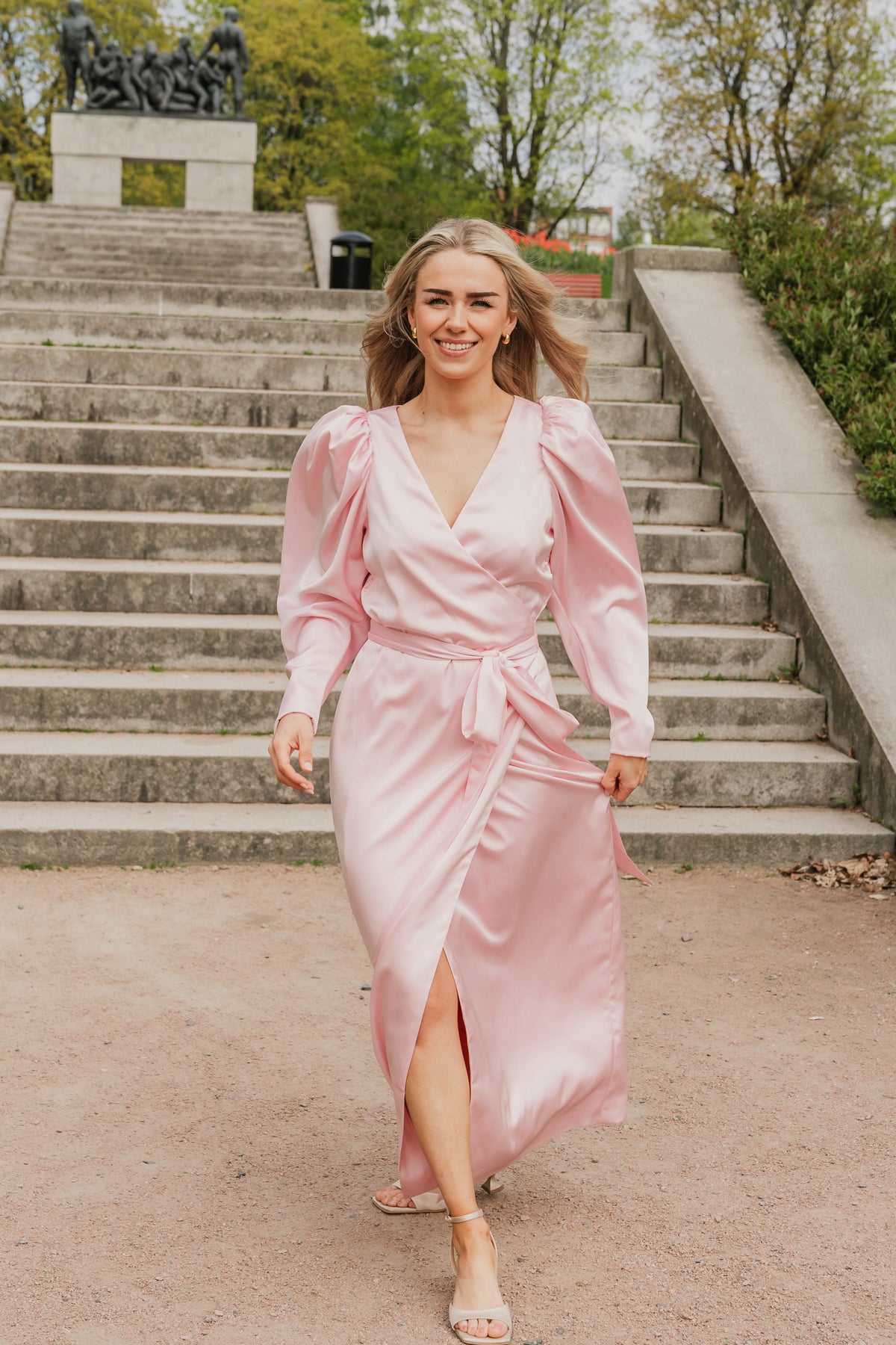 Satin Midi Wrap Dress - Blushing Bride