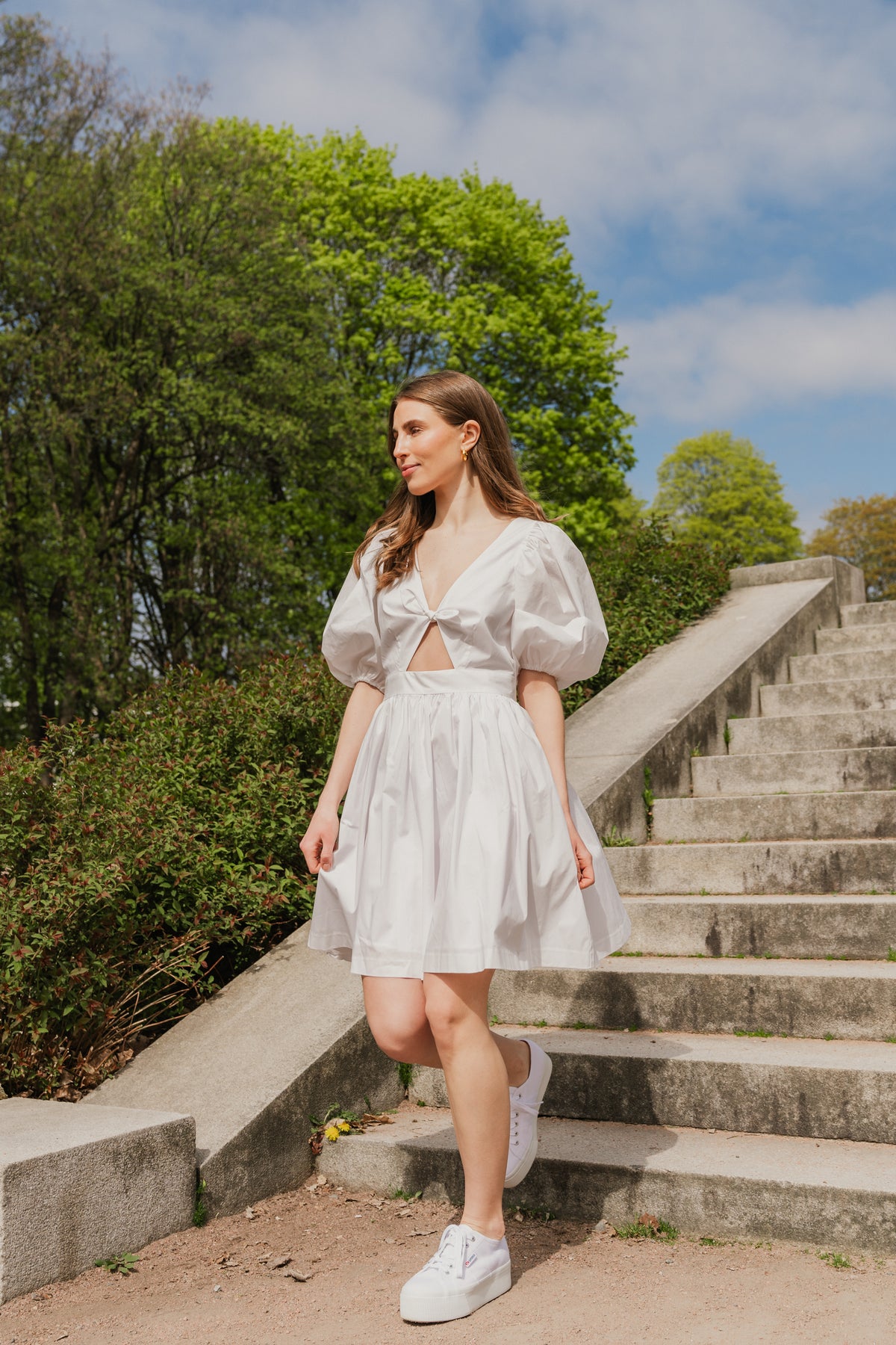Puff Sleeve Mini Dress - Bright White