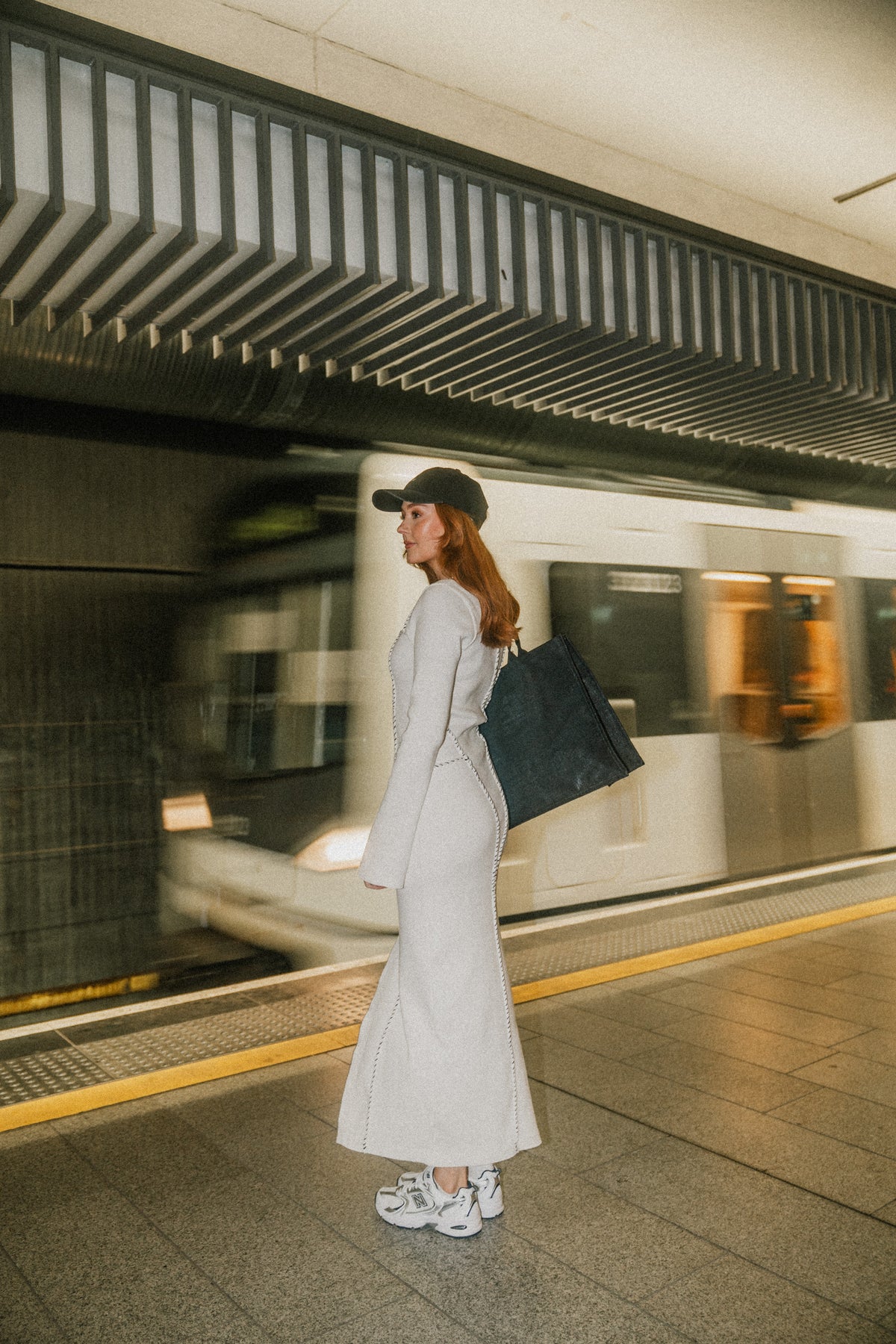 Rib Patchwork Dress - Off-White