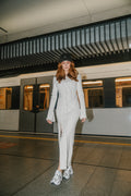 Rib Patchwork Dress - Off-White