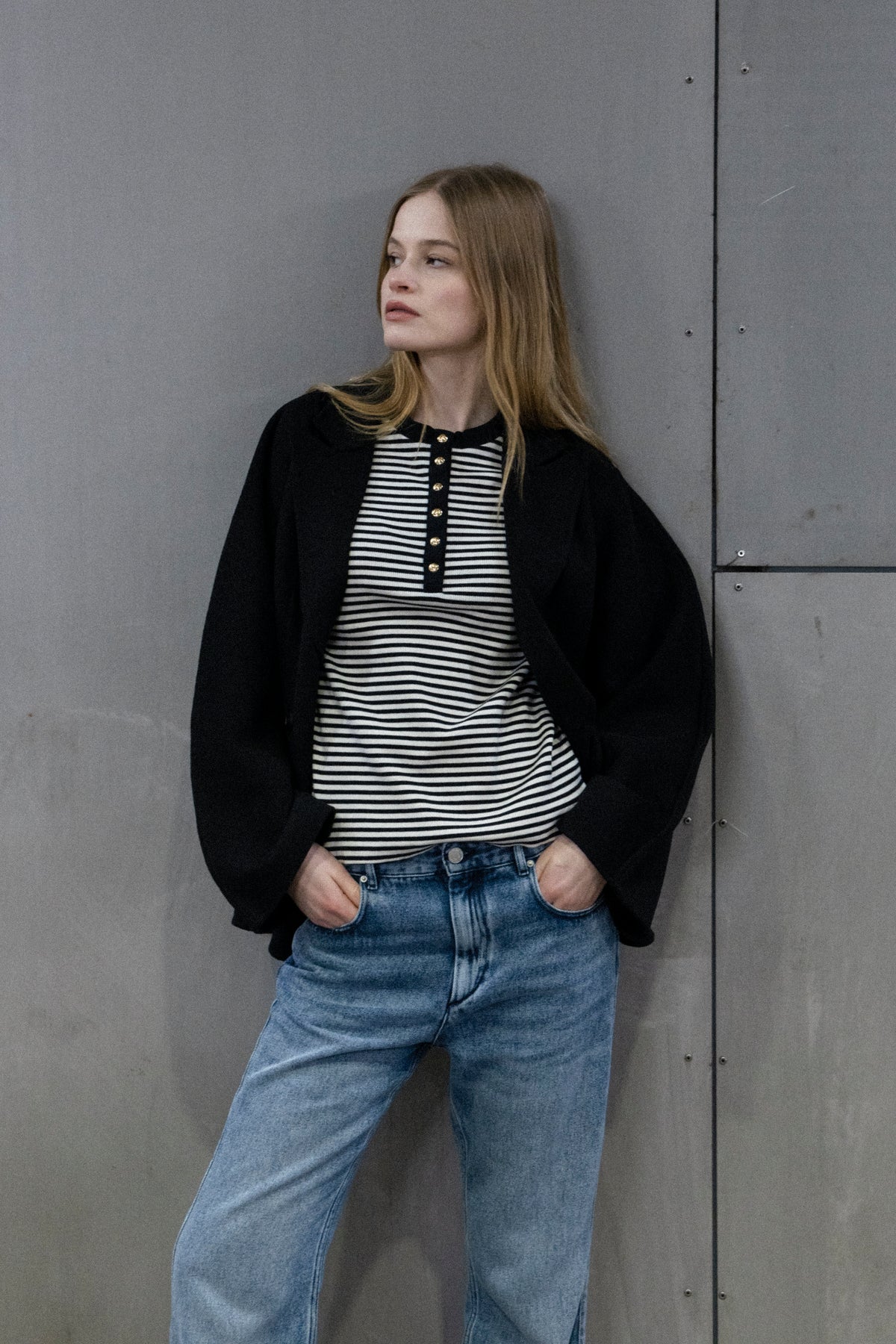 Alessia Long Sleeve Tee - Cream And Black Stripe